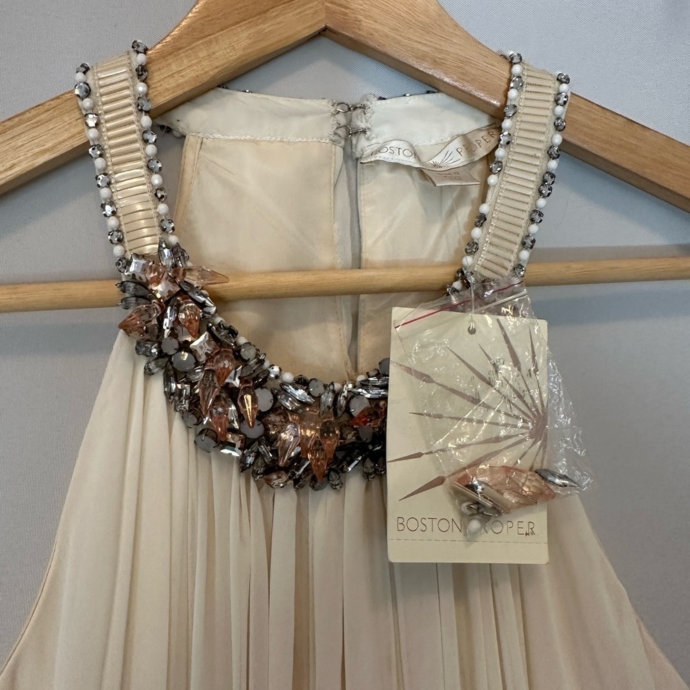 Boston Proper Women Size 0 Elegant Floral Halter Maxi Dress High Neck Rhinestone - Picture 8 of 16